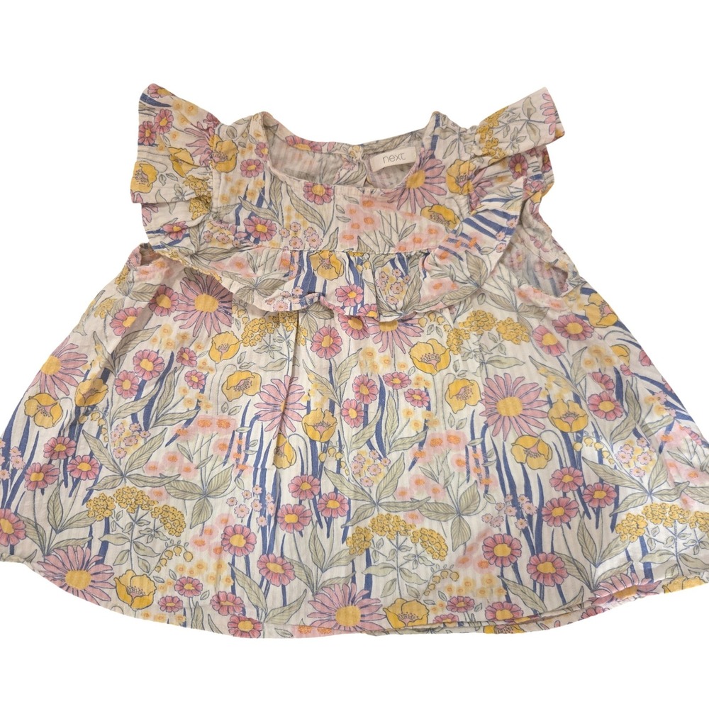 Next Girls Floral Ruffle Flutter Sleeve Cotton Top Pink Yellow Blue Size‎ 4-5Y